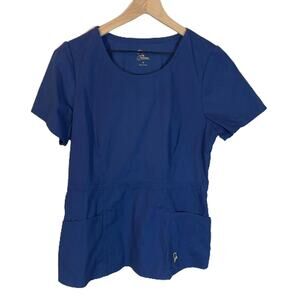 Jaanuu Dark Blue Round Neck Scrub Top Short Sleeves Front Pockets Sz M